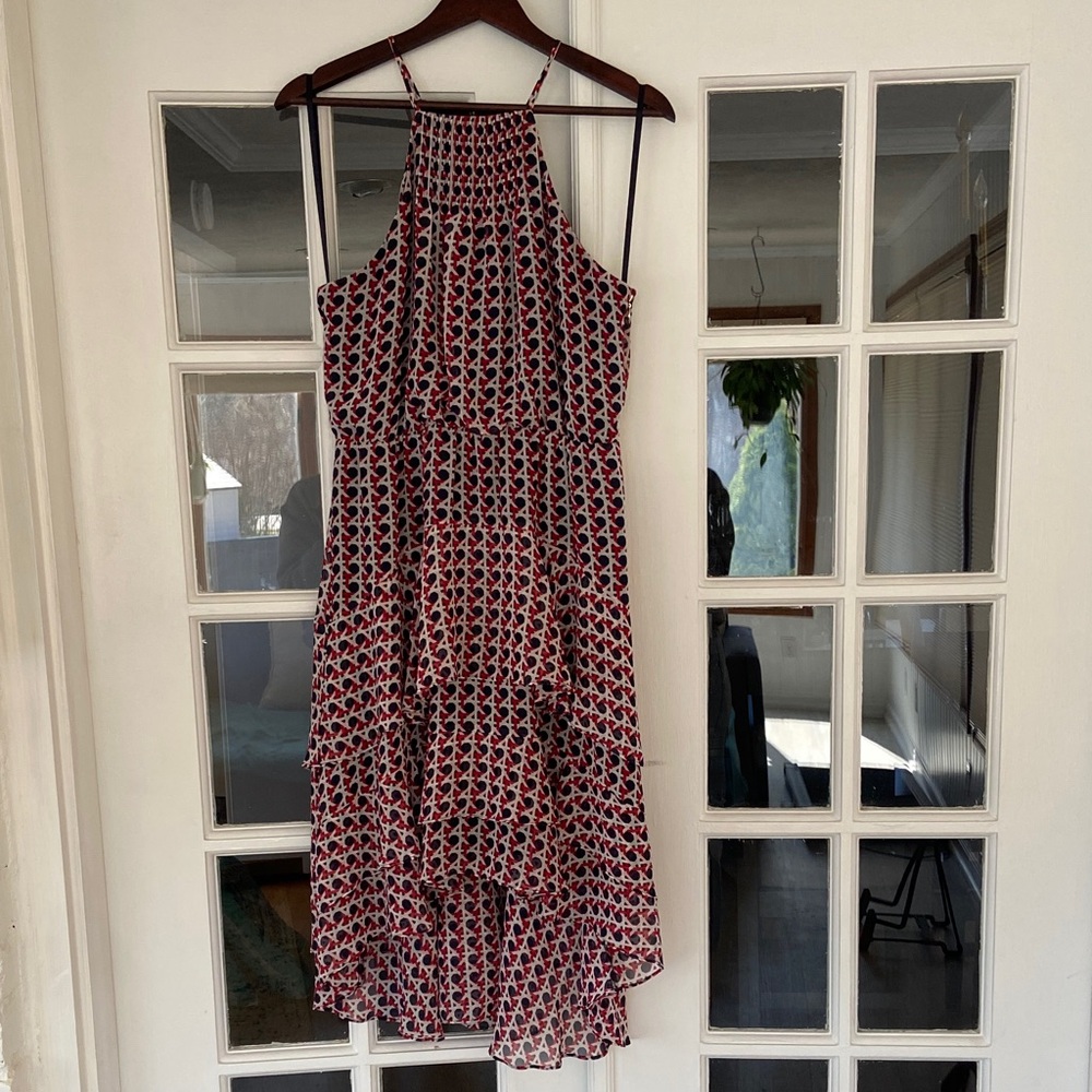 Tommy Hilfiger Red and White Halter High-Low Tiered Dress